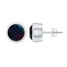 Round Shape Black Opal Solitaire Stud Earrings in Bezel Setting Black Opal - ( AAA ) - Quality - Rosec Jewels