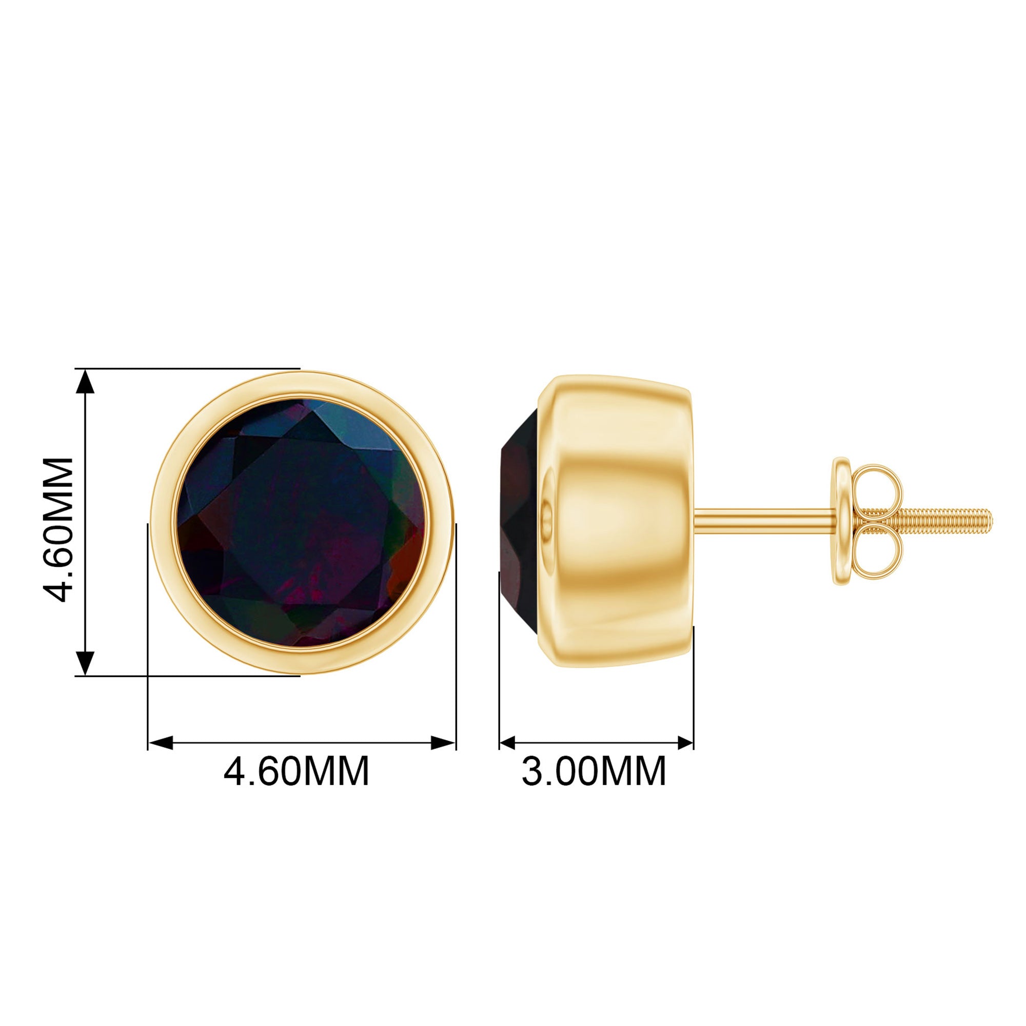 Round Shape Black Opal Solitaire Stud Earrings in Bezel Setting Black Opal - ( AAA ) - Quality - Rosec Jewels