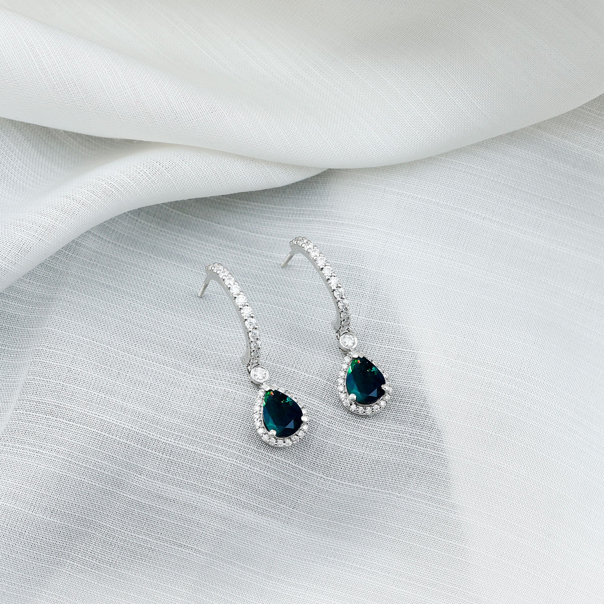 3.25 CT Classic Black Opal and Moissanite Hoop Drop Earrings in Silver - Rosec Jewels