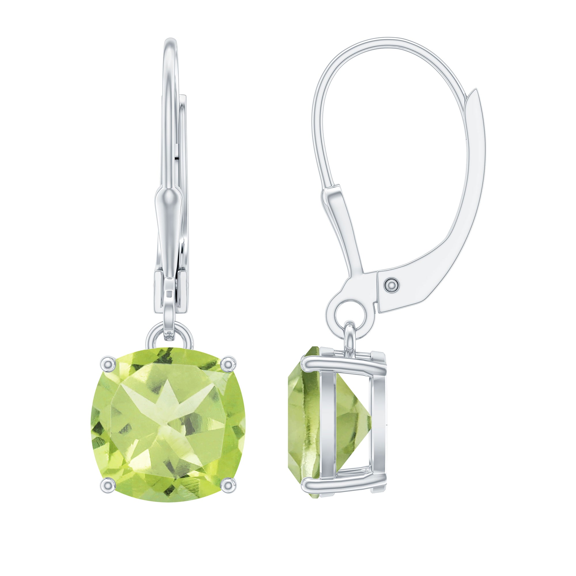 8 MM Cushion Cut Peridot Solitaire Drop Earrings Peridot - ( AAA ) - Quality - Rosec Jewels