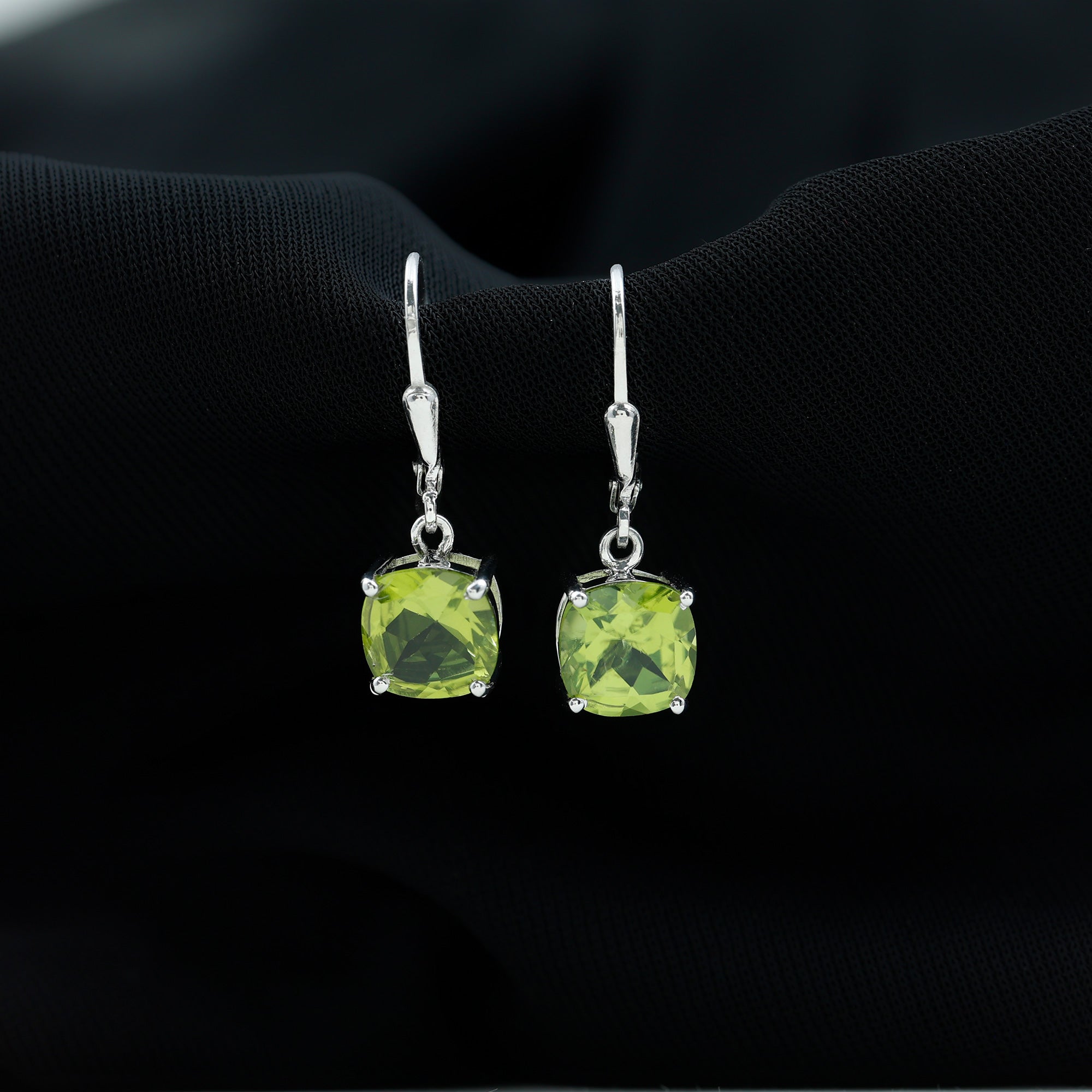 8 MM Cushion Cut Peridot Solitaire Drop Earrings Peridot - ( AAA ) - Quality - Rosec Jewels