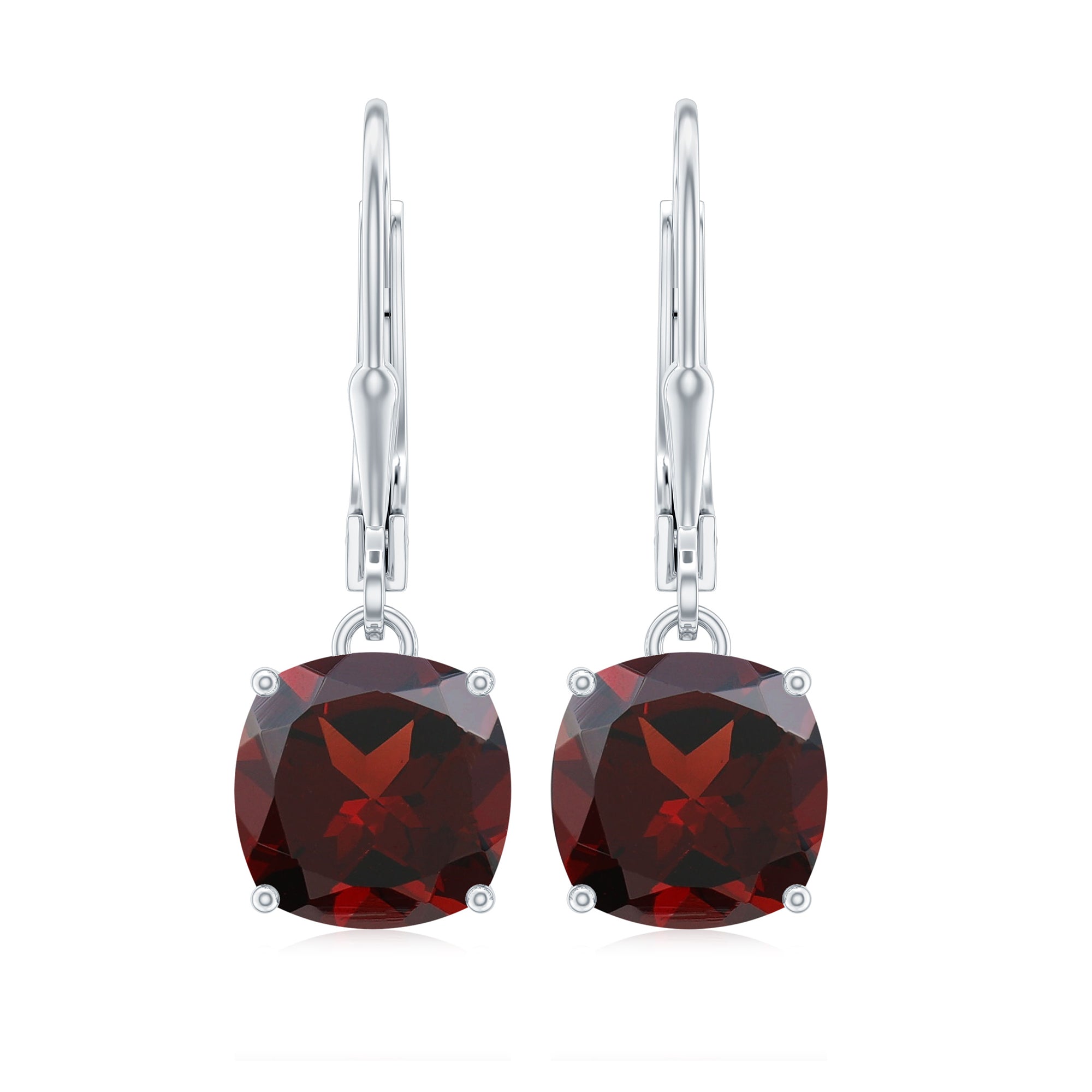 8 MM Cushion Cut Garnet Solitaire Drop Earrings with Lever Back Garnet - ( AAA ) - Quality - Rosec Jewels