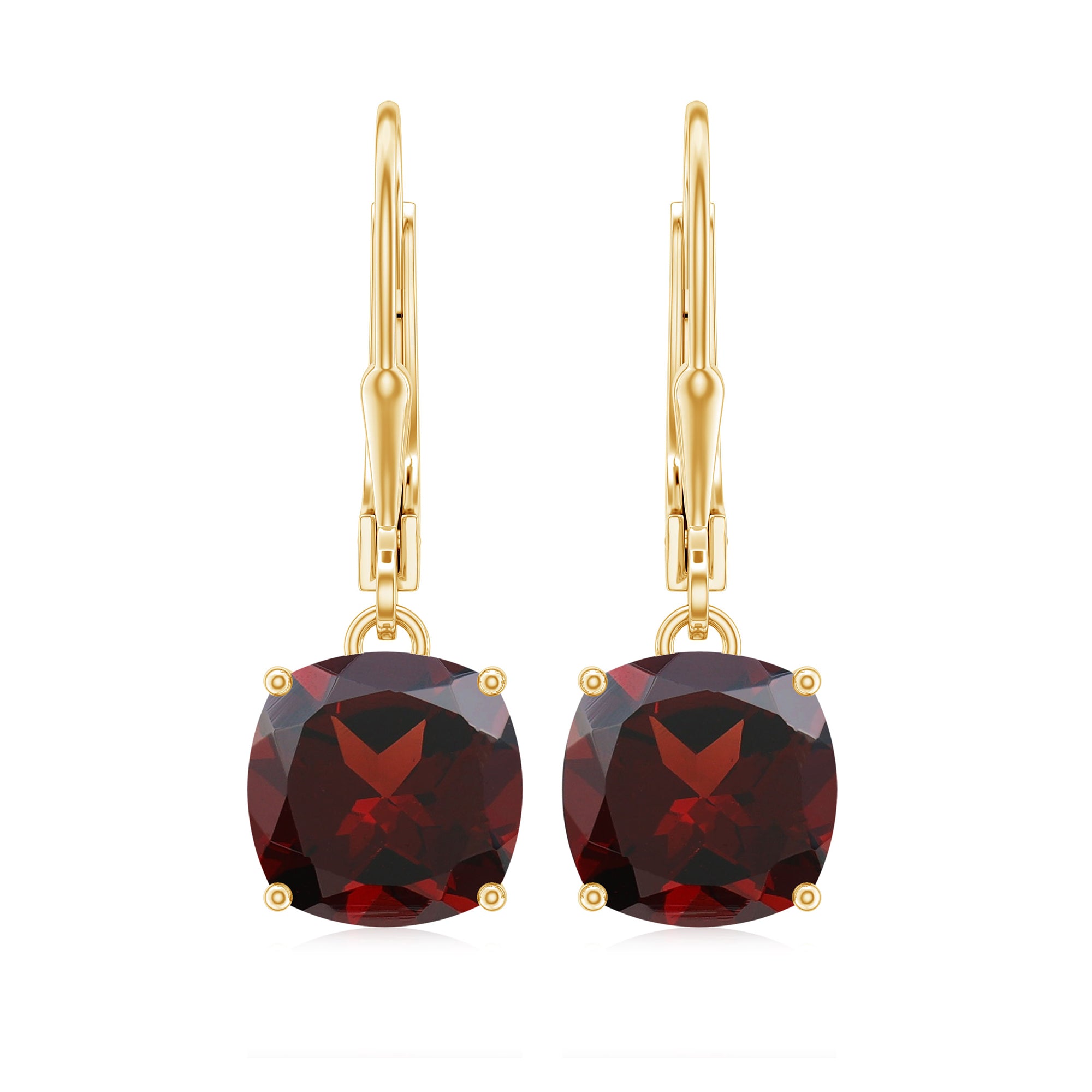 8 MM Cushion Cut Garnet Solitaire Drop Earrings with Lever Back Garnet - ( AAA ) - Quality - Rosec Jewels