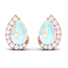 1.5 CT Ethiopian Opal Teardrop Stud Earrings with Diamond Ethiopian Opal - ( AAA ) - Quality - Rosec Jewels