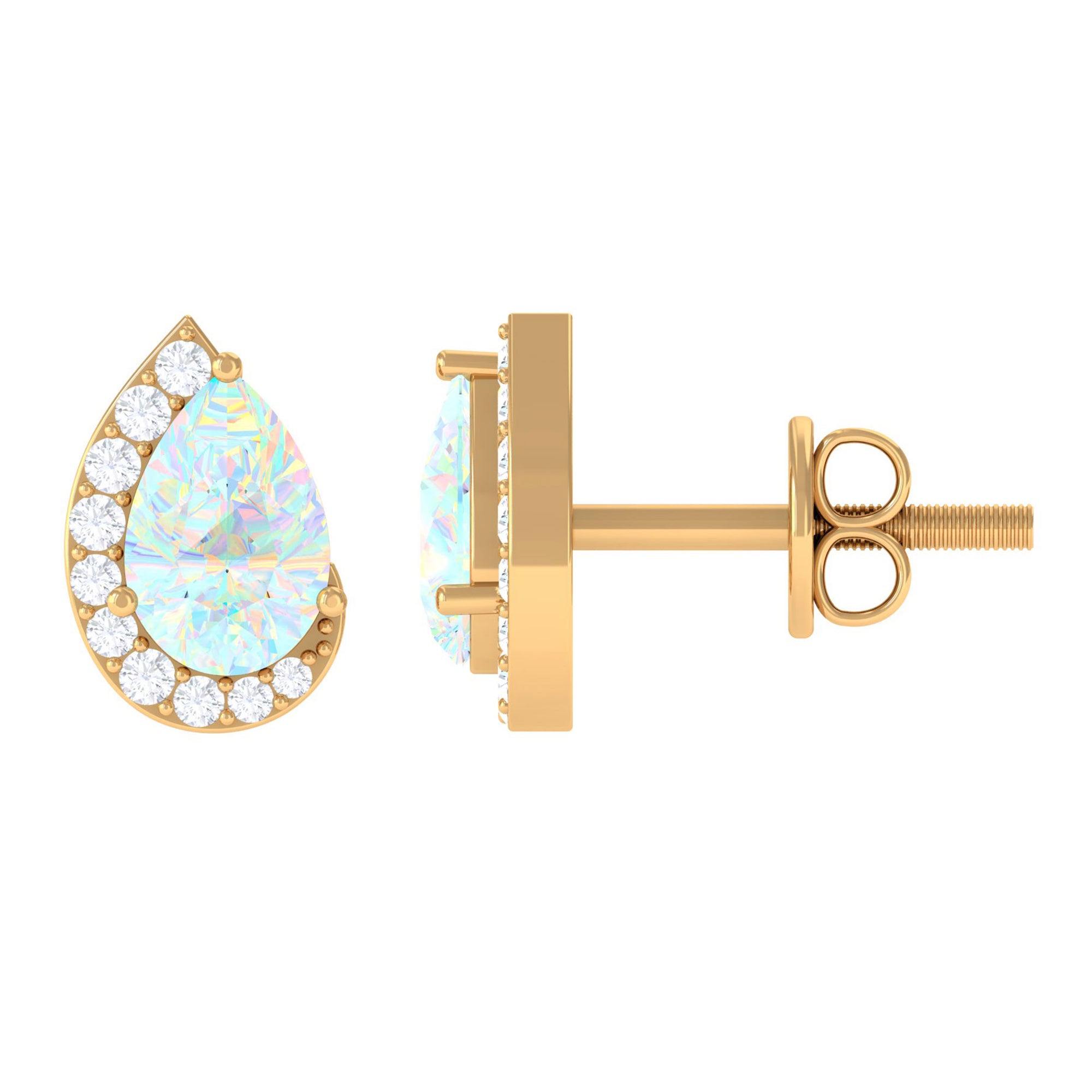 1.5 CT Ethiopian Opal Teardrop Stud Earrings with Diamond Ethiopian Opal - ( AAA ) - Quality - Rosec Jewels