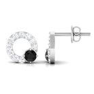 3/4 CT Round Black Onyx and Diamond Open Circle Stud Earrings Black Onyx - ( AAA ) - Quality - Rosec Jewels