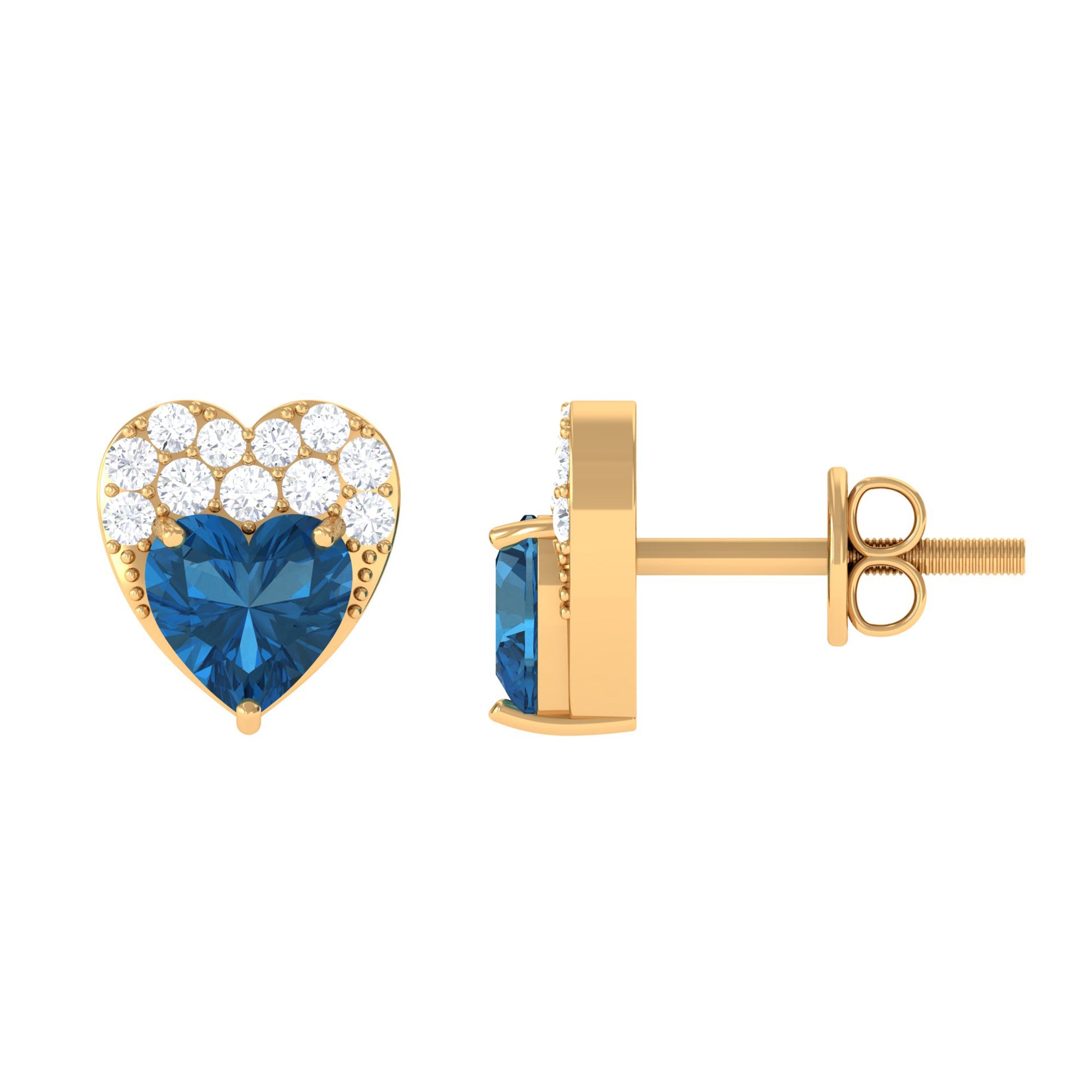 London Blue Topaz and Diamond Designer Heart Stud Earrings London Blue Topaz - ( AAA ) - Quality - Rosec Jewels