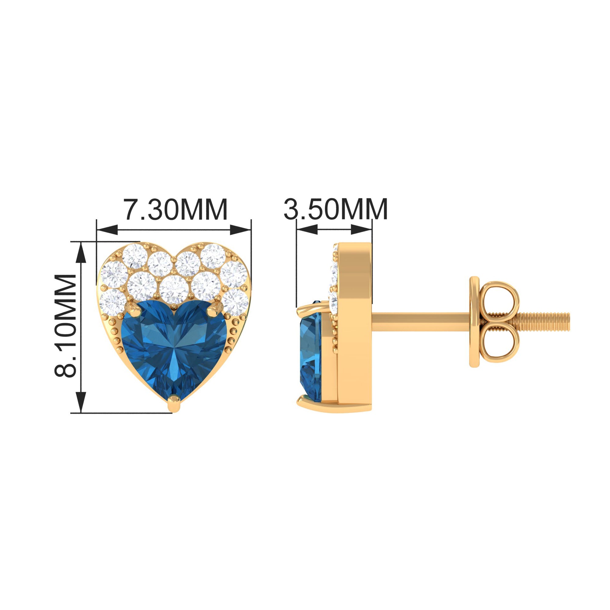 London Blue Topaz and Diamond Designer Heart Stud Earrings London Blue Topaz - ( AAA ) - Quality - Rosec Jewels