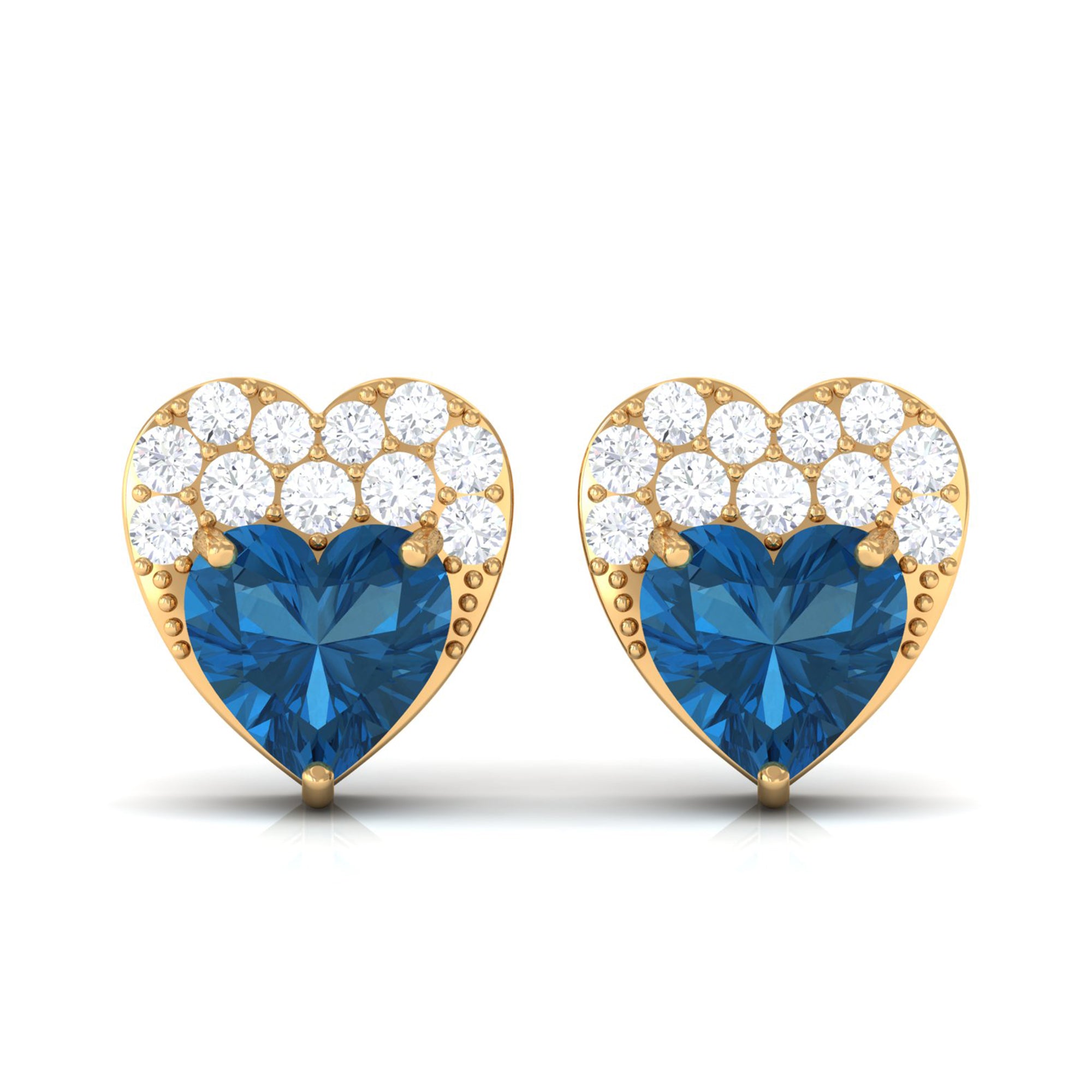 London Blue Topaz and Diamond Designer Heart Stud Earrings London Blue Topaz - ( AAA ) - Quality - Rosec Jewels