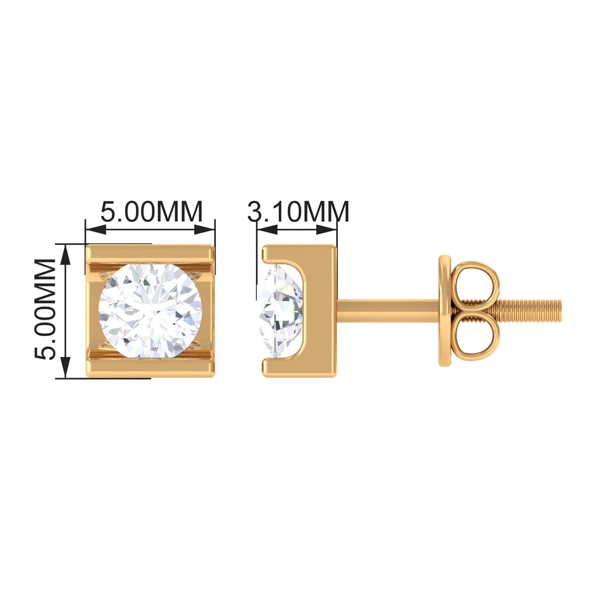 Bar Set Round Diamond Solitaire Stud Earrings Diamond - ( HI-SI ) - Color and Clarity - Rosec Jewels