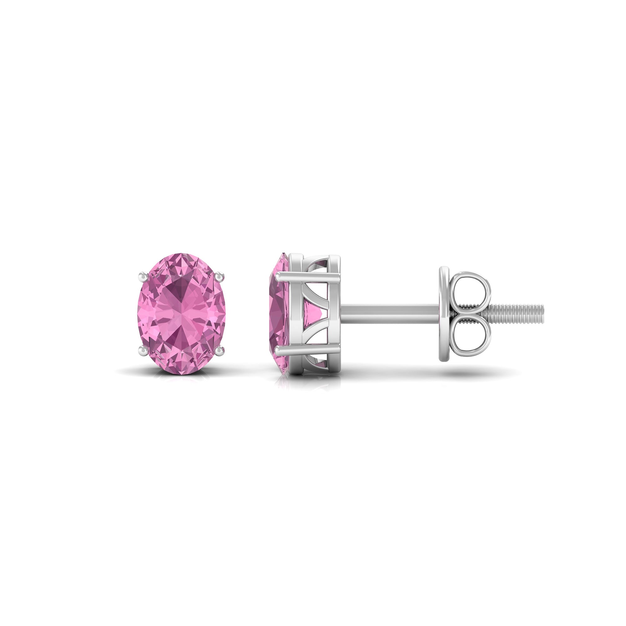 2 CT Oval Cut Pink Tourmaline Solitaire Stud Earrings Pink Tourmaline - ( AAA ) - Quality - Rosec Jewels