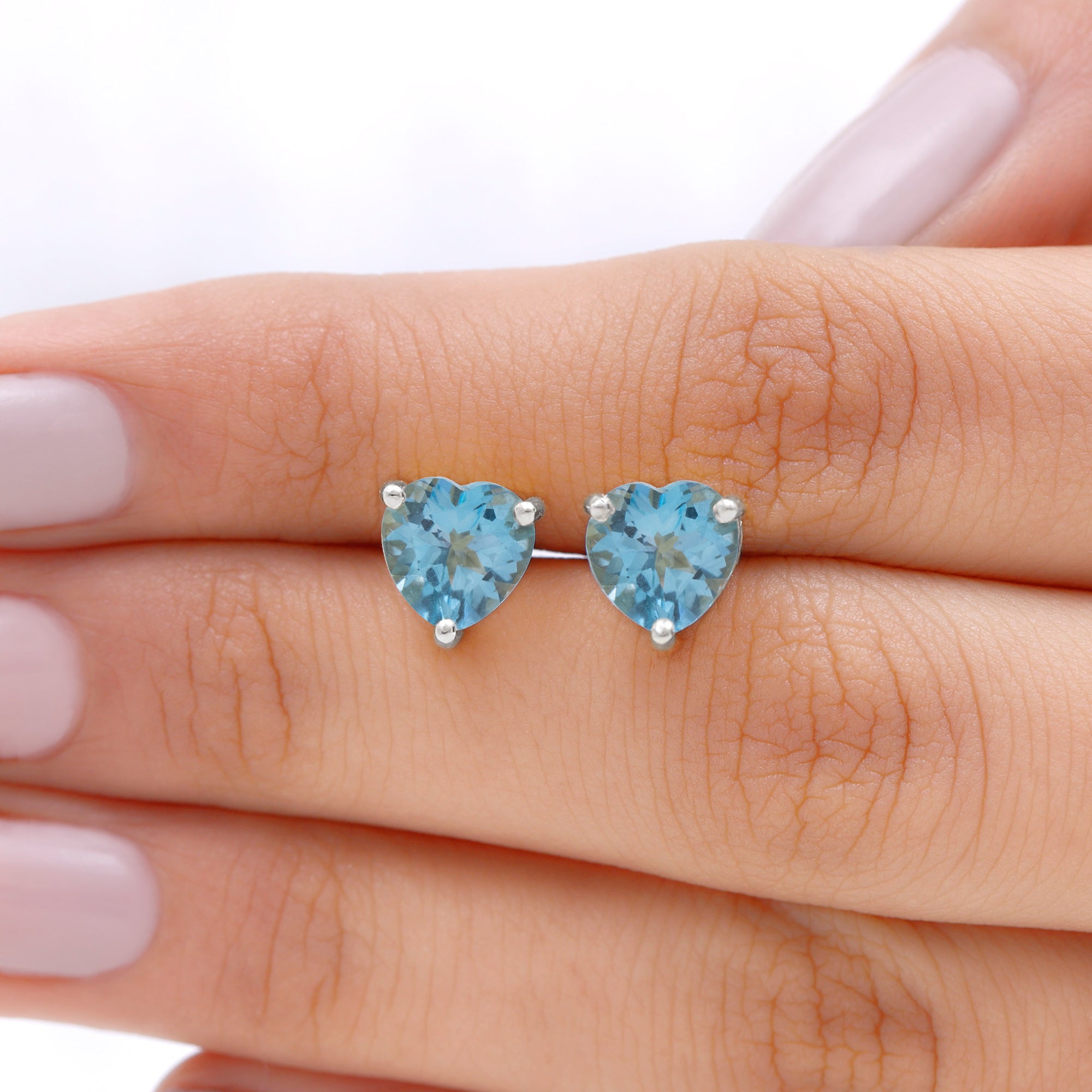 3 CT Heart Shape Swiss Blue Topaz Solitaire Stud Earrings Swiss Blue Topaz - ( AAA ) - Quality - Rosec Jewels