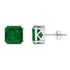 12 CT Asscher Cut Created Emerald Solitaire Earrings for Women Lab Created Emerald - ( AAAA ) - Quality - Rosec Jewels