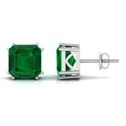 12 CT Asscher Cut Created Emerald Solitaire Earrings for Women Lab Created Emerald - ( AAAA ) - Quality - Rosec Jewels