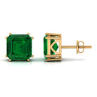 12 CT Asscher Cut Created Emerald Solitaire Earrings for Women Lab Created Emerald - ( AAAA ) - Quality - Rosec Jewels