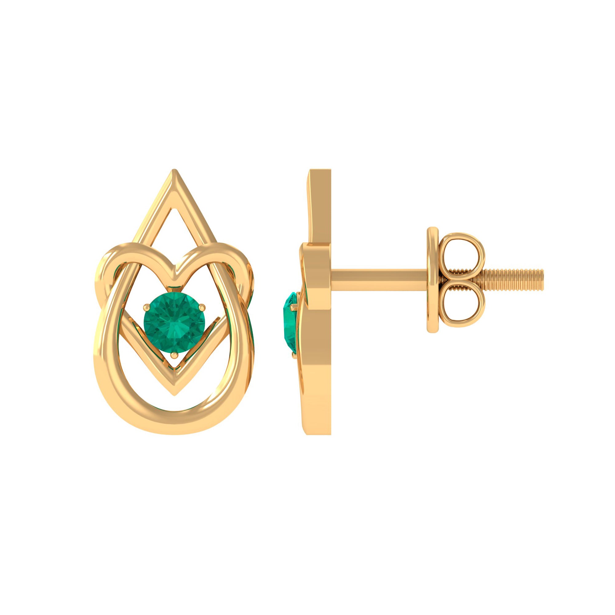 Emerald and Gold Teardrop Heart Stud Earrings Emerald - ( AAA ) - Quality - Rosec Jewels