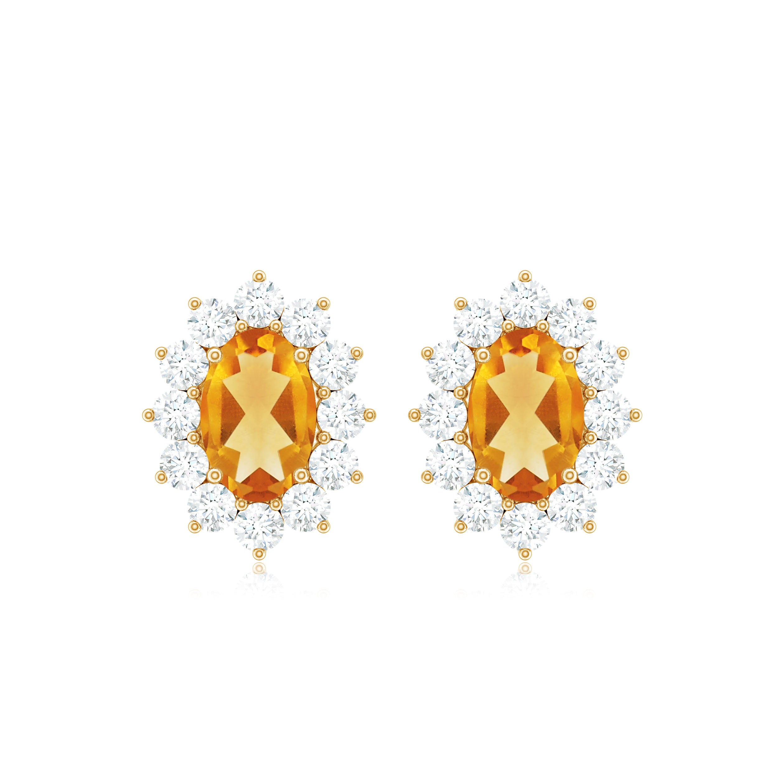 1.75 CT Oval Cut Citrine and Moissanite Sunburst Stud Earrings Citrine - ( AAA ) - Quality - Rosec Jewels