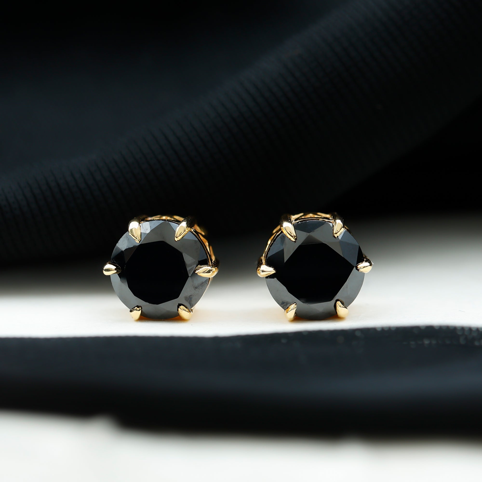 Black Onyx Solitaire Stud Earrings in Claw Setting Black Onyx - ( AAA ) - Quality - Rosec Jewels