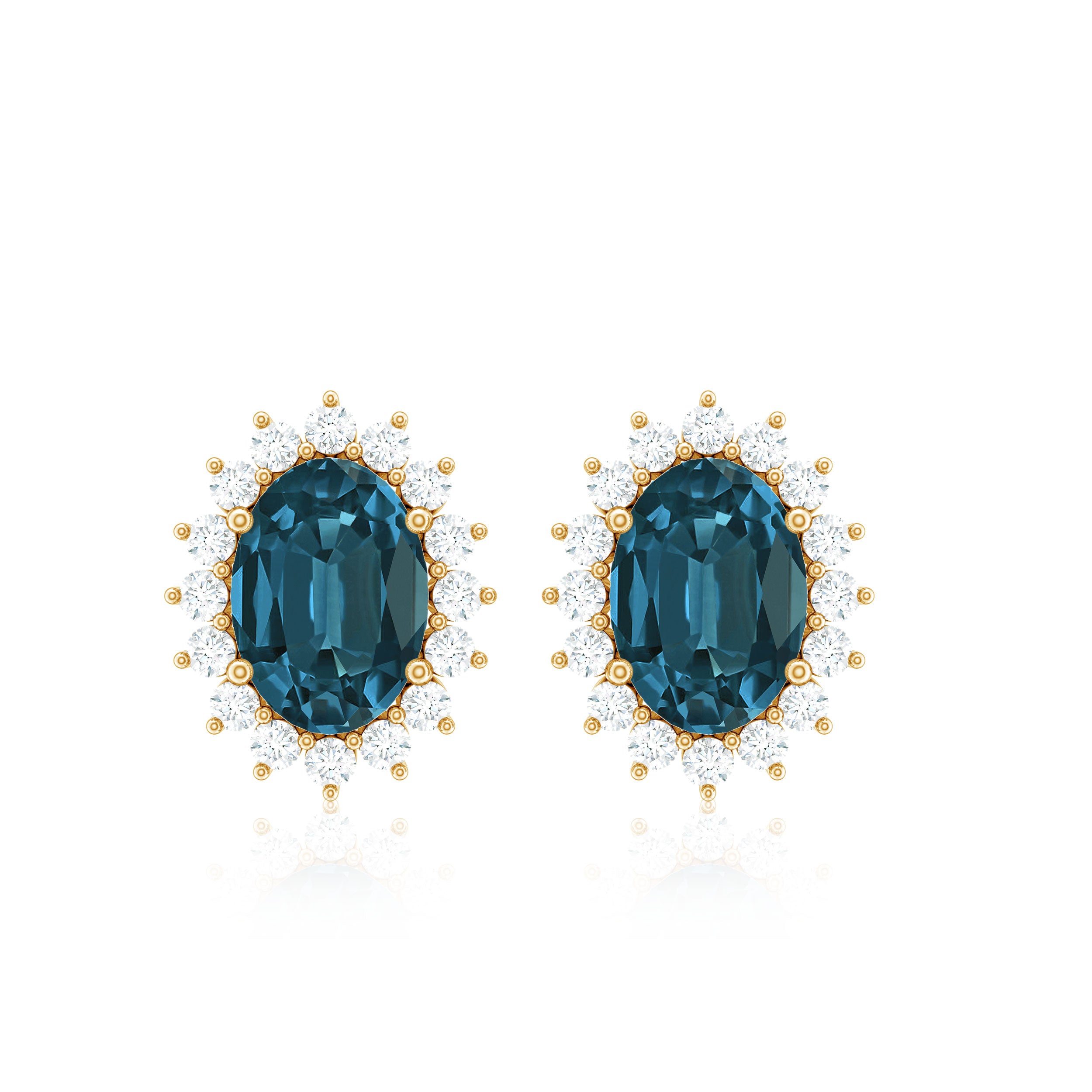 1.75 CT Oval Cut London Blue Topaz and Diamond Starburst Stud Earrings London Blue Topaz - ( AAA ) - Quality - Rosec Jewels