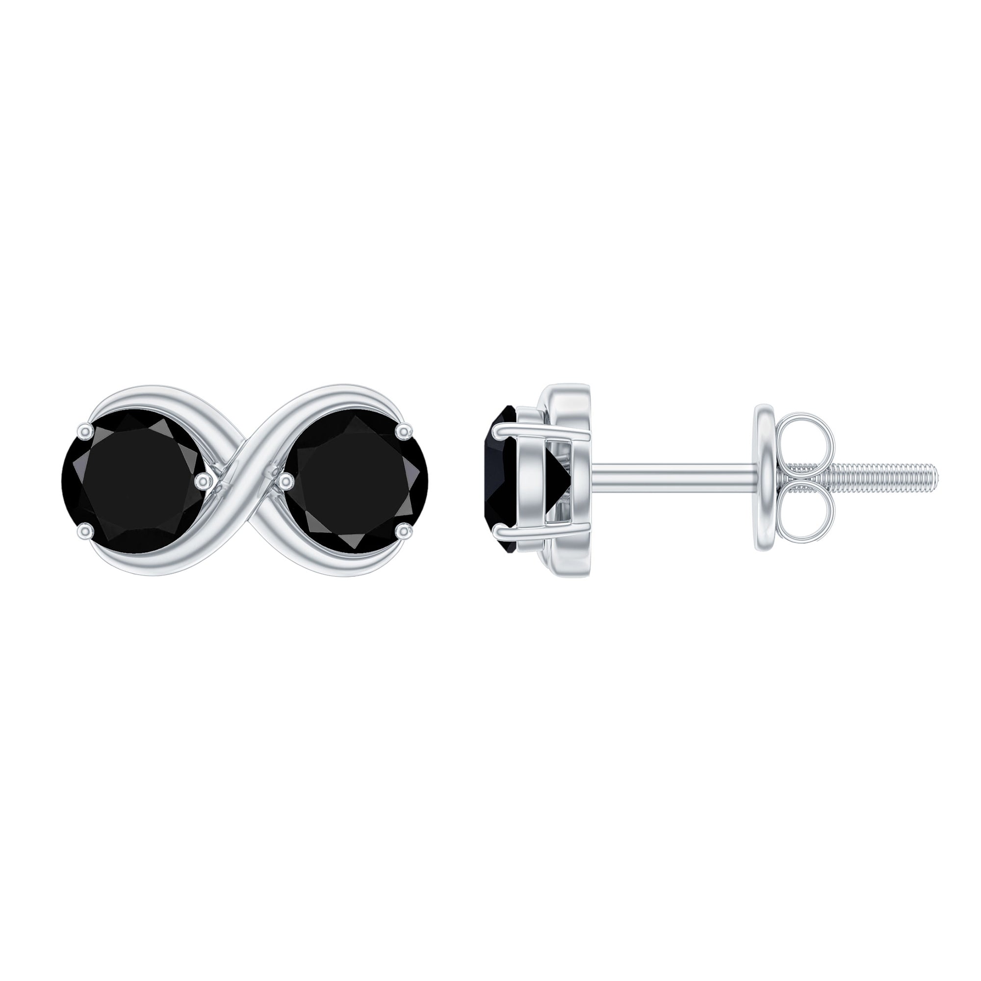 1 CT Simple Black Spinel Two Stone Infinity Stud Earrings Black Spinel - ( AAA ) - Quality - Rosec Jewels