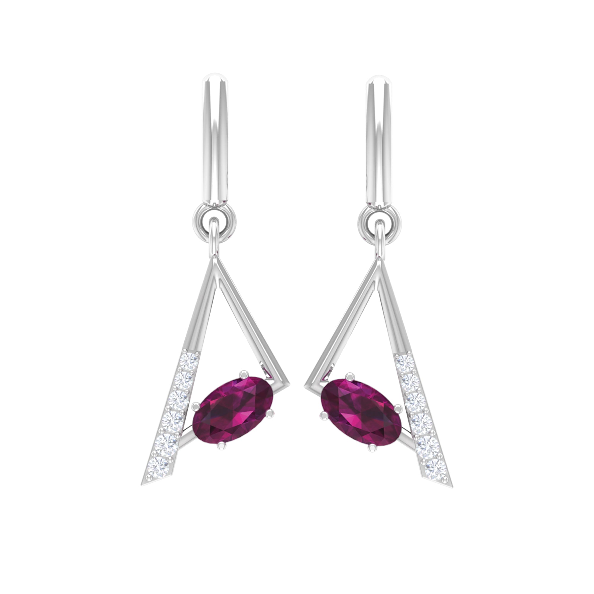 0.75 CT Rhodolite and Diamond Geometric Dangle Earrings Rhodolite - ( AAA ) - Quality - Rosec Jewels