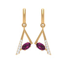 0.75 CT Rhodolite and Diamond Geometric Dangle Earrings Rhodolite - ( AAA ) - Quality - Rosec Jewels