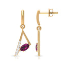 0.75 CT Rhodolite and Diamond Geometric Dangle Earrings Rhodolite - ( AAA ) - Quality - Rosec Jewels