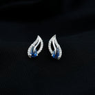 Created Blue Sapphire and Moissanite Leaf Stud Earrings Lab Created Blue Sapphire - ( AAAA ) - Quality - Rosec Jewels