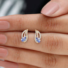 Pear Shape Tanzanite and Diamond Leaf Stud Earrings Tanzanite - ( AAA ) - Quality - Rosec Jewels