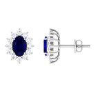 2 CT Oval Shape Blue Sapphire and Diamond Starburst Stud Earrings Blue Sapphire - ( AAA ) - Quality - Rosec Jewels