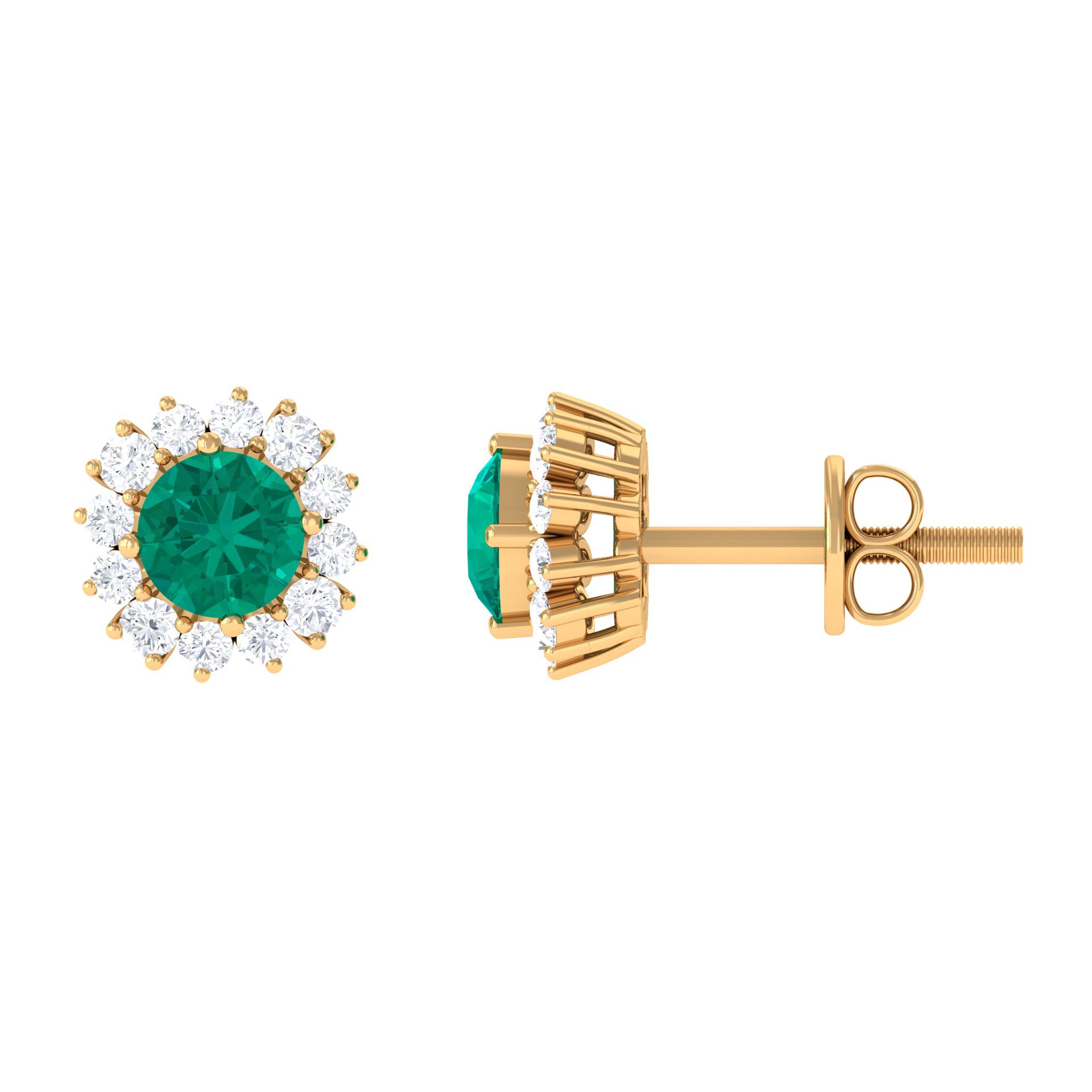 1 CT Classic Emerald Stud Earrings with Diamond Accent Emerald - ( AAA ) - Quality - Rosec Jewels