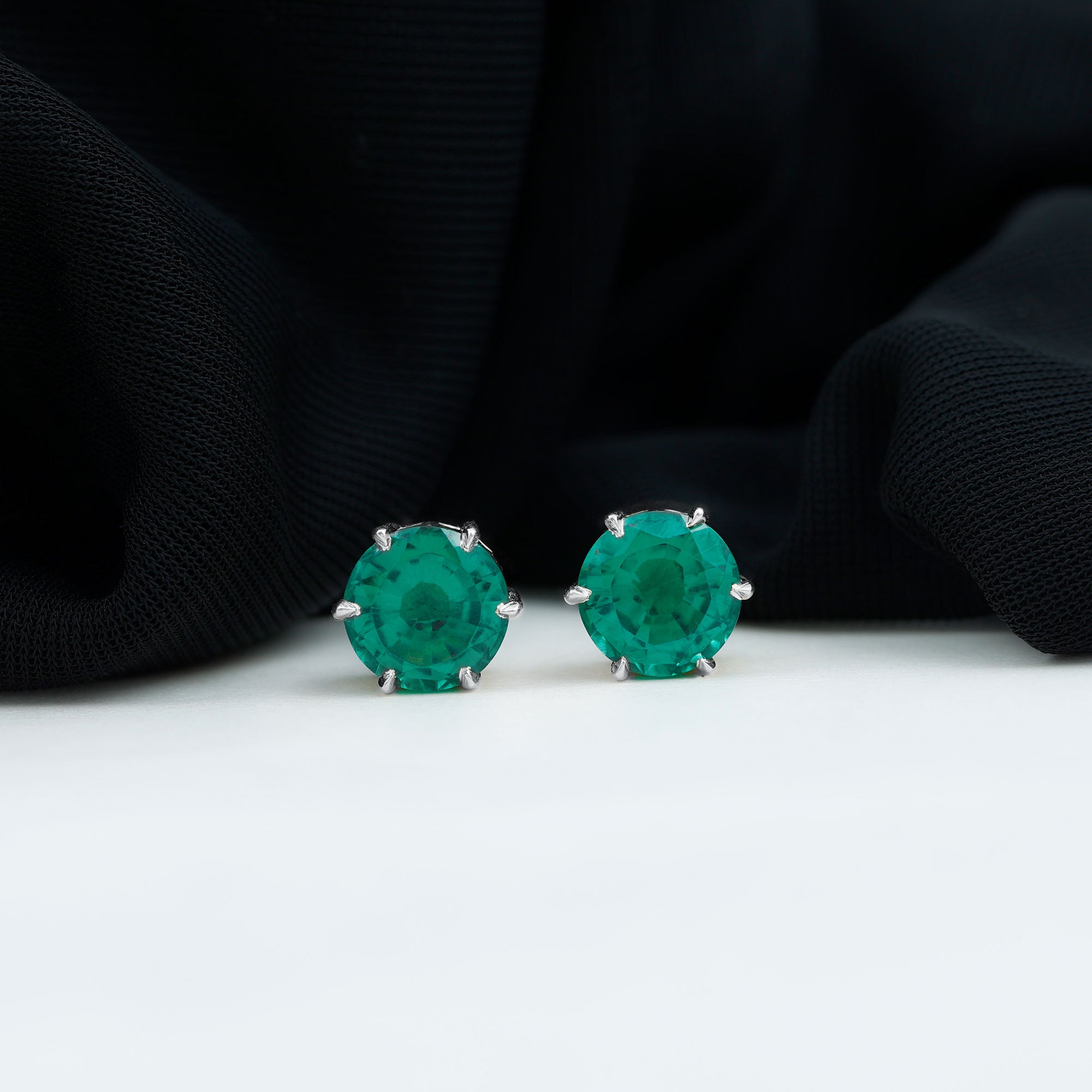 Round Lab Grown Emerald Solitaire Stud Earrings Lab Created Emerald - ( AAAA ) - Quality - Rosec Jewels