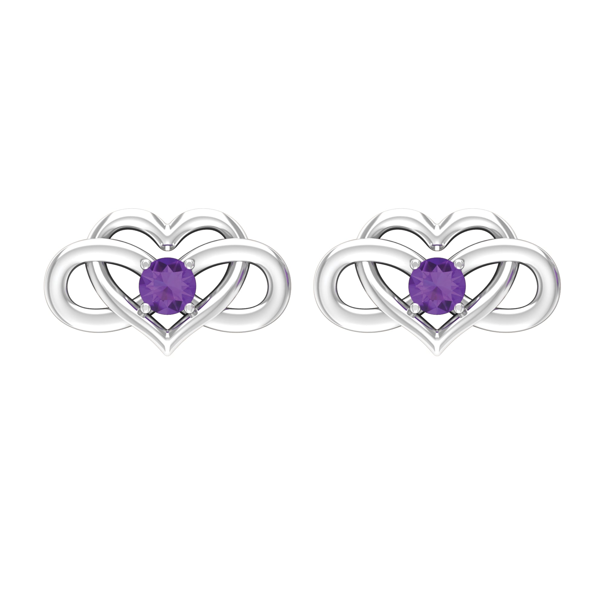 Amethyst Infinity Heart Stud Earrings Amethyst - ( AAA ) - Quality - Rosec Jewels