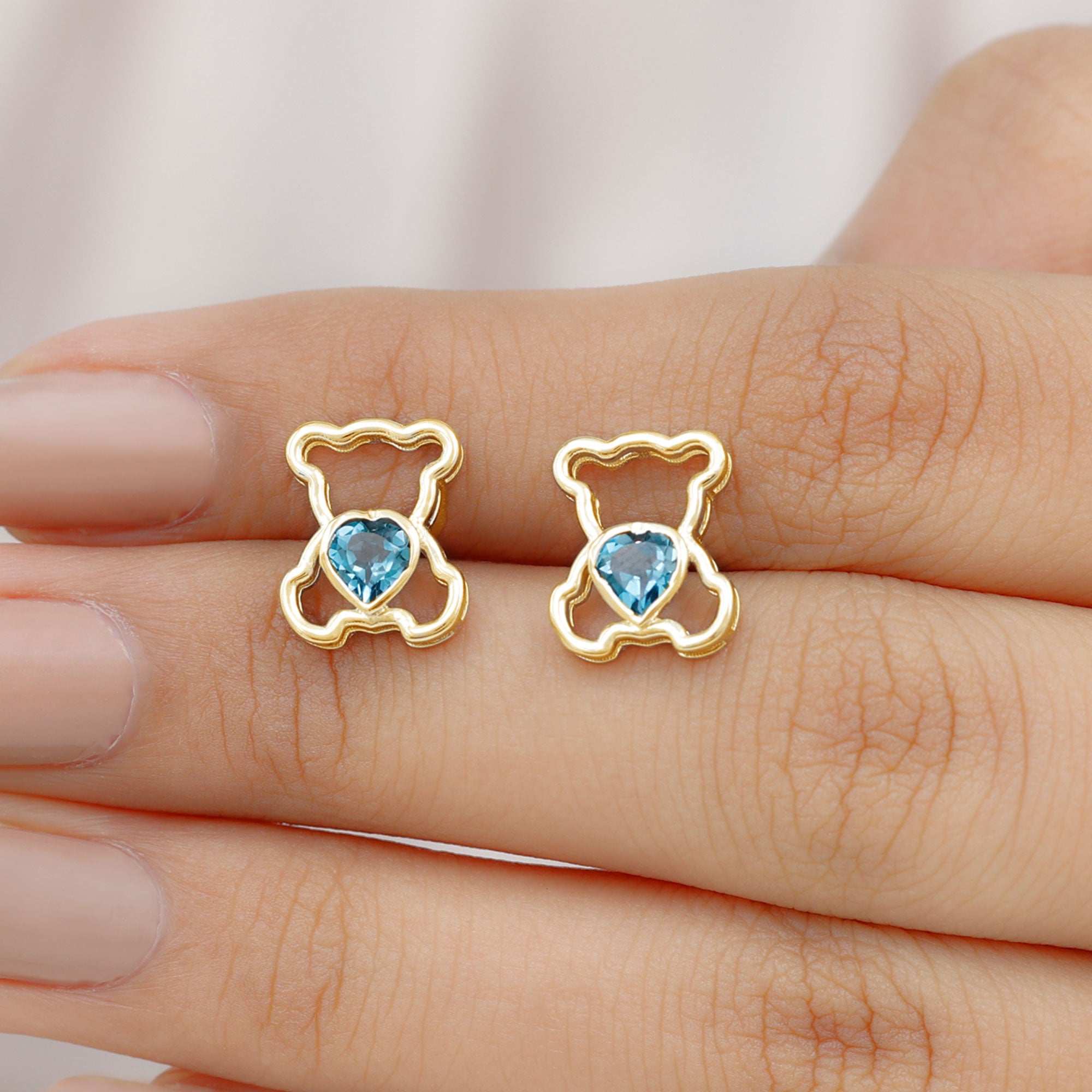 1/2 CT Heart Shape London Blue Topaz Teddy Bear Stud Earrings London Blue Topaz - ( AAA ) - Quality - Rosec Jewels