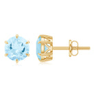 Claw Set Round Aquamarine Solitaire Stud Earrings Aquamarine - ( AAA ) - Quality - Rosec Jewels