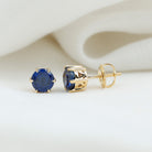 2 CT Lab Created Blue Sapphire Solitaire Stud Earrings Lab Created Blue Sapphire - ( AAAA ) - Quality - Rosec Jewels