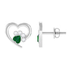 1/4 CT Created Emerald and Moissanite Silver Heart Paw Stud Earrings Lab Created Emerald - ( AAAA ) - Quality 92.5 Sterling Silver - Rosec Jewels