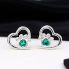 1/4 CT Created Emerald and Moissanite Silver Heart Paw Stud Earrings Lab Created Emerald - ( AAAA ) - Quality 92.5 Sterling Silver - Rosec Jewels