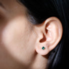 Round Shape Created Emerald Solitaire Stud Earrings in Bezel Setting Lab Created Emerald - ( AAAA ) - Quality - Rosec Jewels