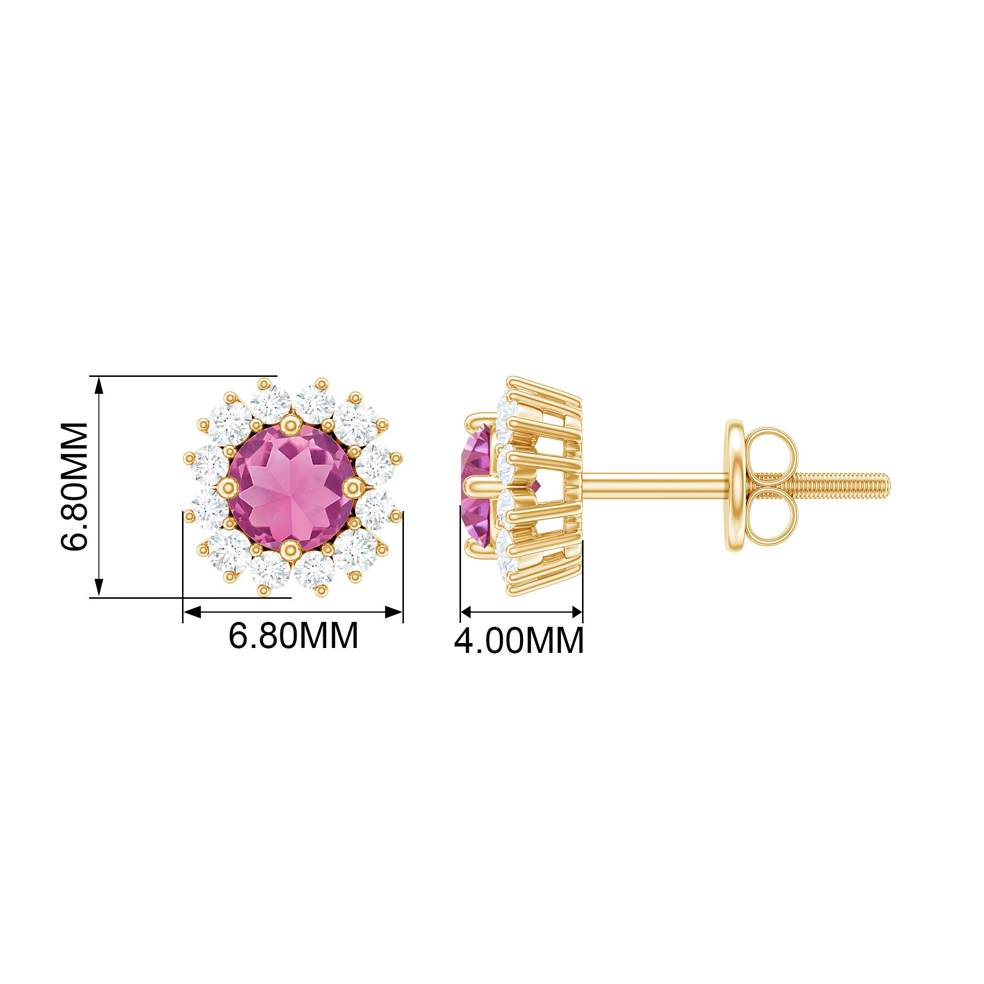 0.75 CT Pink Tourmaline and Diamond Halo Classic Stud Earrings Pink Tourmaline - ( AAA ) - Quality - Rosec Jewels