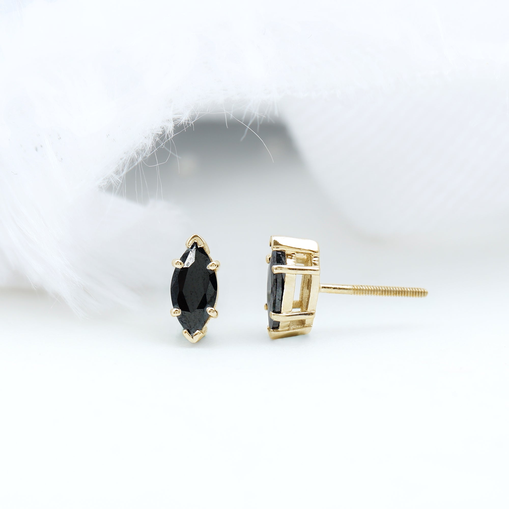 8X4 MM Marquise Cut Created Black Diamond Solitaire Stud Earring Lab Created Black Diamond - ( AAAA ) - Quality - Rosec Jewels