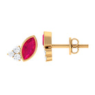 1 CT Marquise Cut Ruby Stud Earring with Trio Diamond Ruby - ( AAA ) - Quality - Rosec Jewels