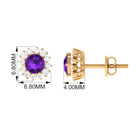 Natural Amethyst Classic Halo Stud Earring with Diamond Amethyst - ( AAA ) - Quality - Rosec Jewels