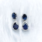 5.5 CT Classic Created Blue Sapphire Silver Dangle Earrings with Moissanite Lab Created Blue Sapphire - ( AAAA ) - Quality 92.5 Sterling Silver - Rosec Jewels