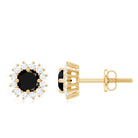 0.75 CT Classic Black Onyx Stud Earring with Diamond Halo Black Onyx - ( AAA ) - Quality - Rosec Jewels