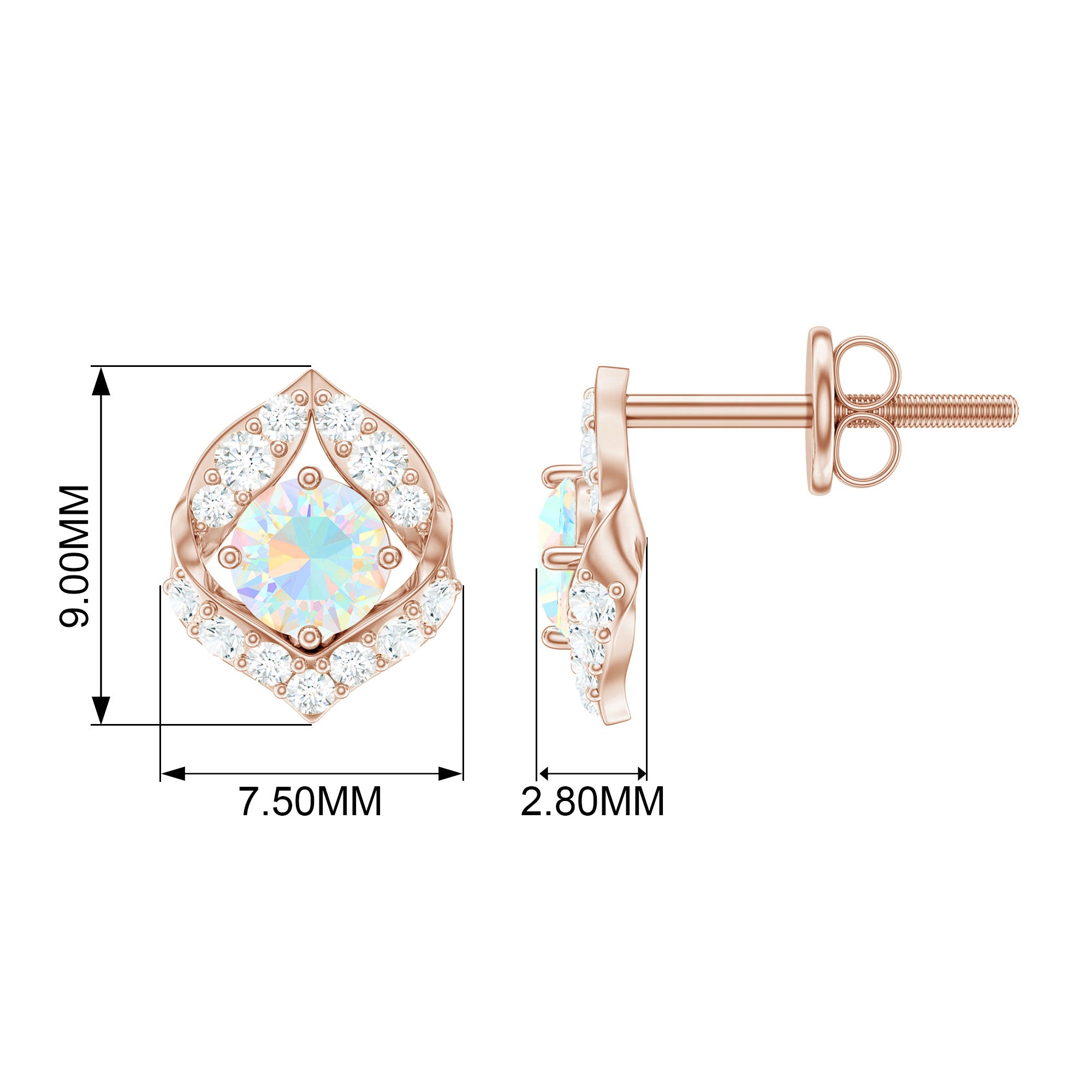 3/4 CT Ethiopian Opal Stud Earrings with Moissanite Accent Ethiopian Opal - ( AAA ) - Quality - Rosec Jewels