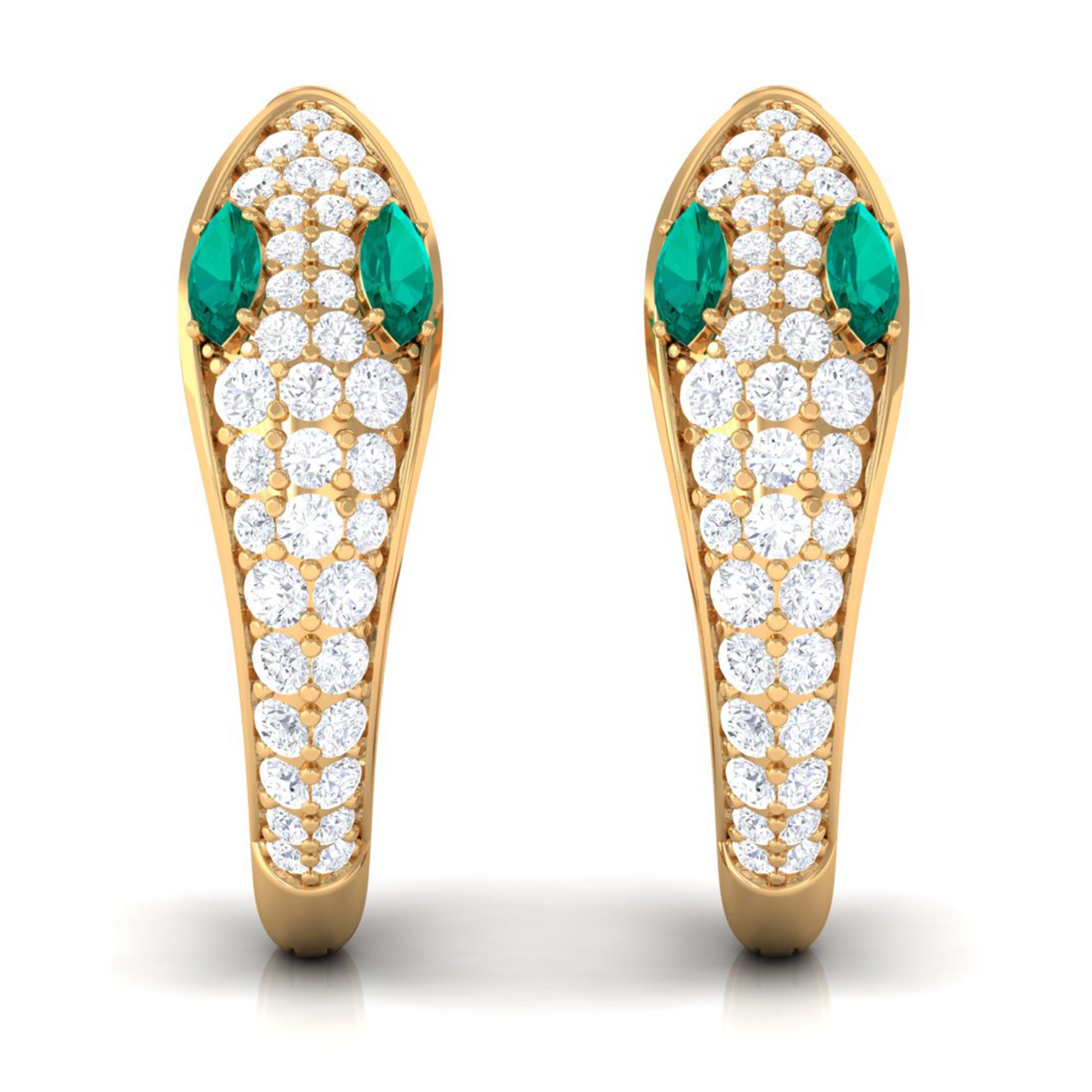 Emerald and Diamond Snake Hinged Hoop Earrings Emerald - ( AAA ) - Quality - Rosec Jewels