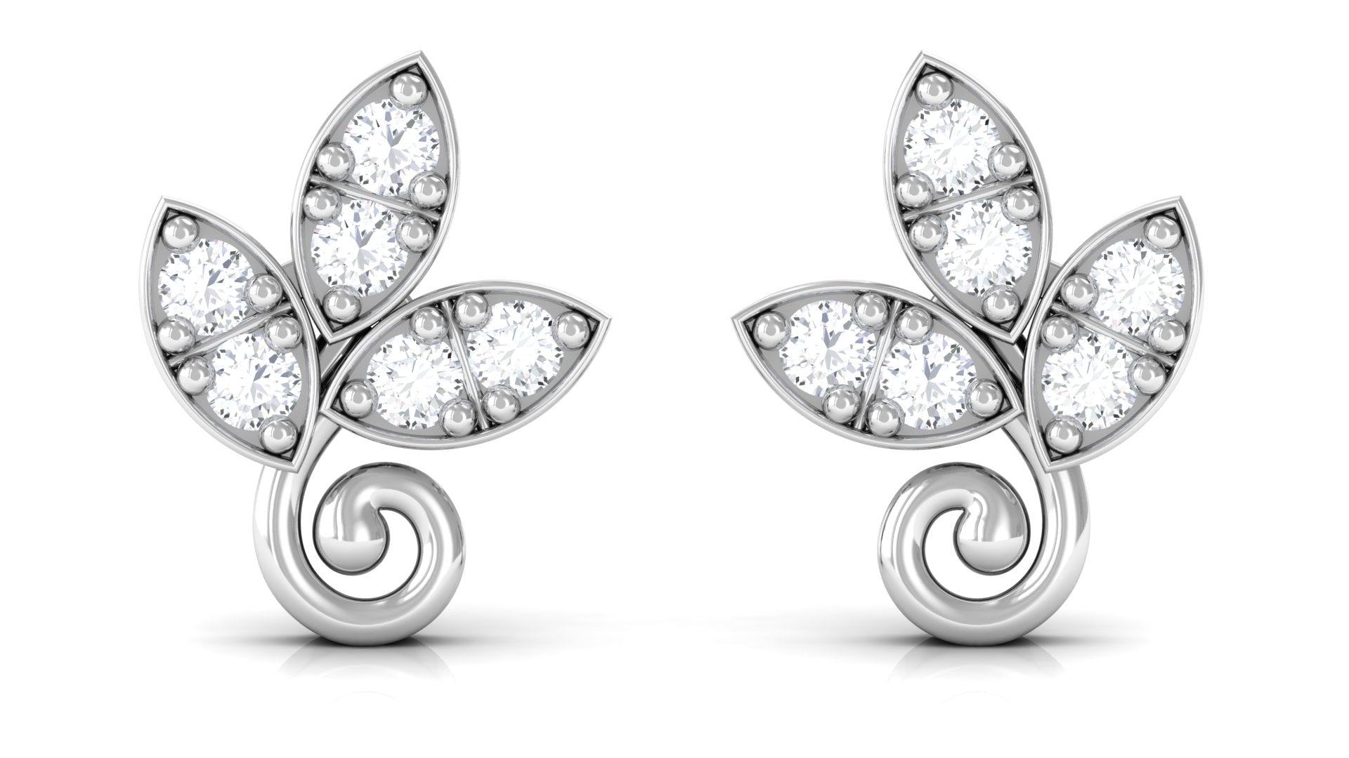 Rosec Jewels-Leaf Stud Earrings with Natural Diamond