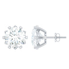 Round Moissanite Solitaire Silver Stud Earrings in Decorative Setting Moissanite - ( D-VS1 ) - Color and Clarity 92.5 Sterling Silver - Rosec Jewels