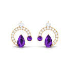 Amethyst and Diamond Contemporary Stud Earrings Amethyst - ( AAA ) - Quality - Rosec Jewels